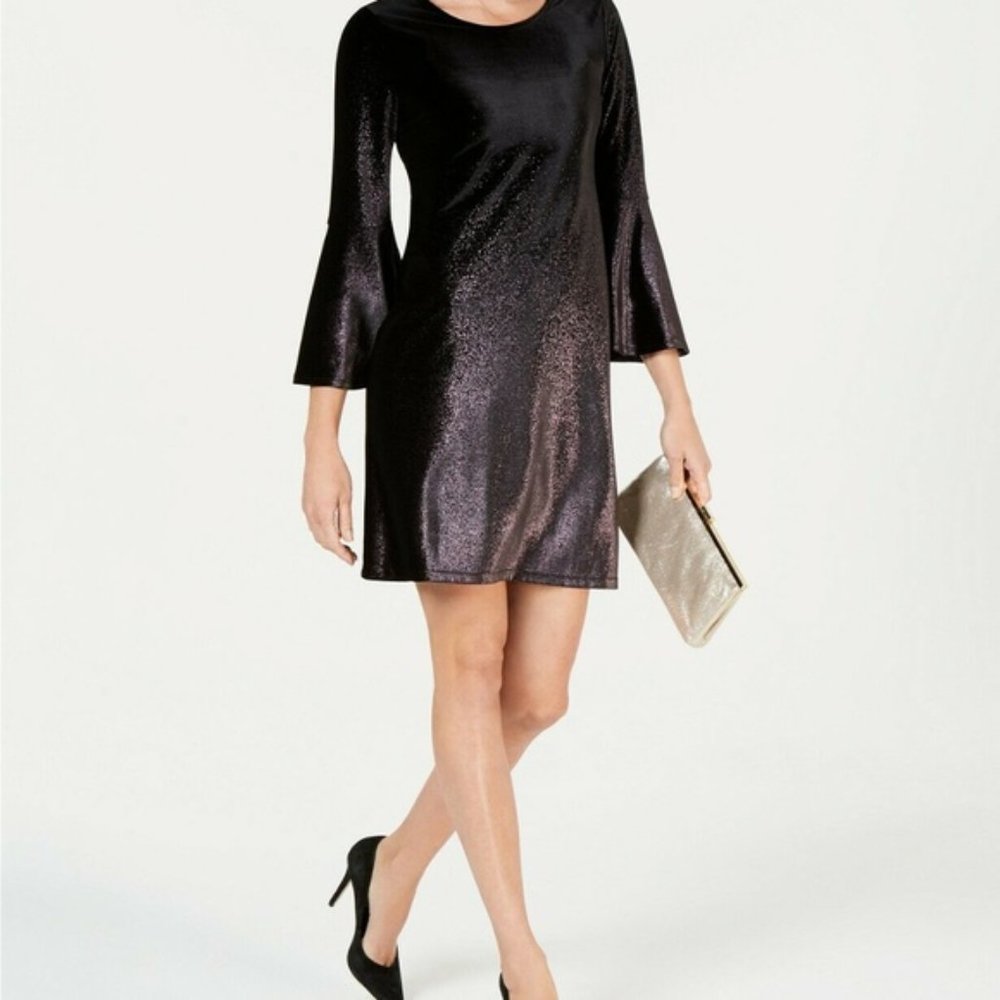 Alfani Petite Foil Velvet a-Line Dress 12P